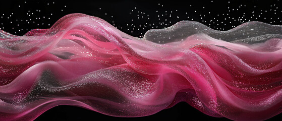 Obraz premium Flowing pink confetti wave with starlike specks in a black void