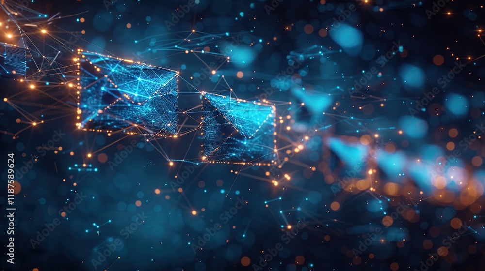 Aufkleber abstract digital messaging network with interconnected email envelopes and communication lines