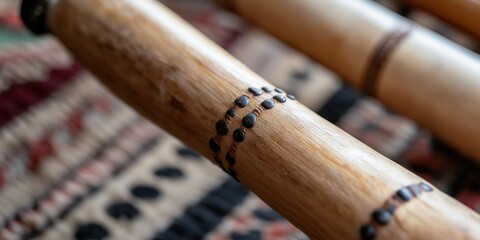 A beautifully crafted bamboo instrument showcases intricate patterns and textures, highlighting the artistry and cultural significance of handmade musical instruments.