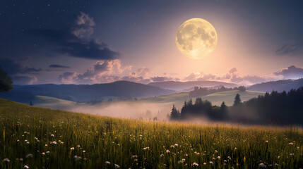 Obraz premium Moonrise landscape. Moonbreeze. Illustration
