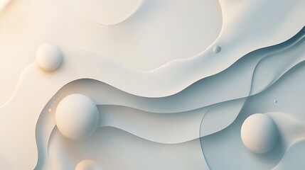 Abstract White Waves With Floating Spheres