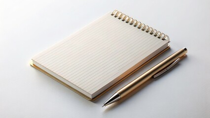 Blank Notepad, Pen, White Background: Architectural Photography Style Stock Photo
