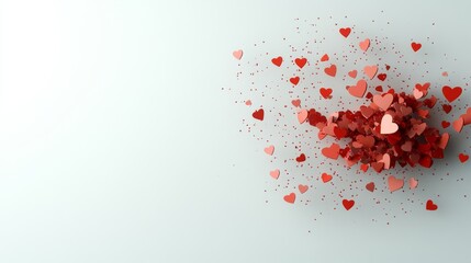 Obraz premium Red and pink hearts scattered around on a white canvas, giving a fun yet elegant Valentine's Day aesthetic.