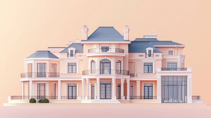 Fototapeta premium Luxury Mansion 3D Model Blueprint Visualization