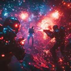 Futuristic Combat Scene with Sci-Fi Elements