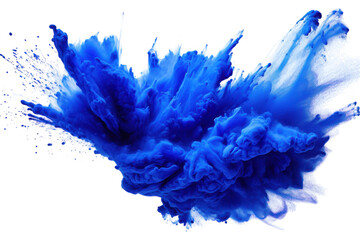 Vibrant blue paint explosion creates stunning visual effects on a white background