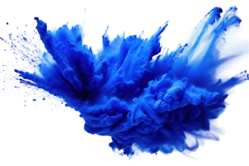 Vibrant blue paint explosion creates stunning visual effects on a white background