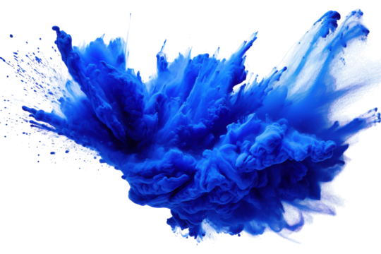 Vibrant blue paint explosion creates stunning visual effects on a white background