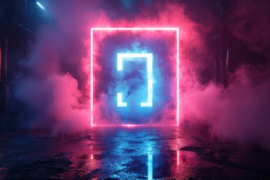 Neon Frame Glowing with Pink and Blue Light Abstract Background for Sale Discounts Shopping Banner Retro Style