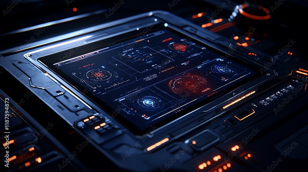 Poster Futuristic interface display with data visualization.