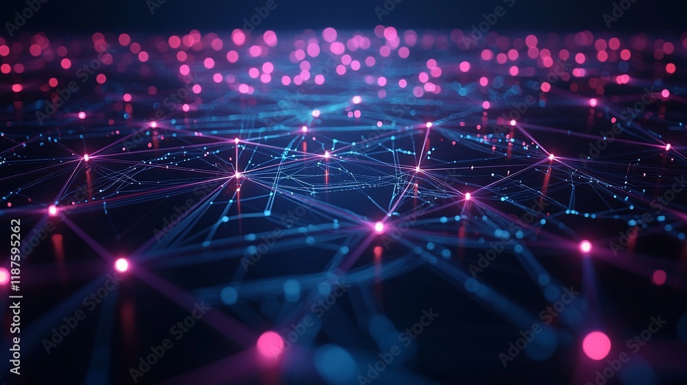 Aufkleber abstract network connection, glowing nodes and lines.