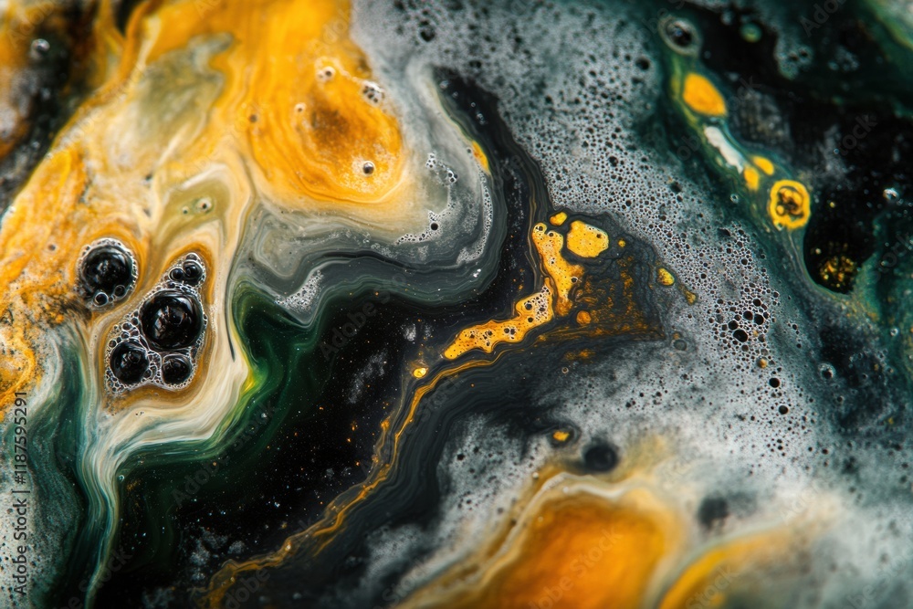 Poster swirling bacteria and microbes creating vibrant patterns in a liquid environment during dynamic move