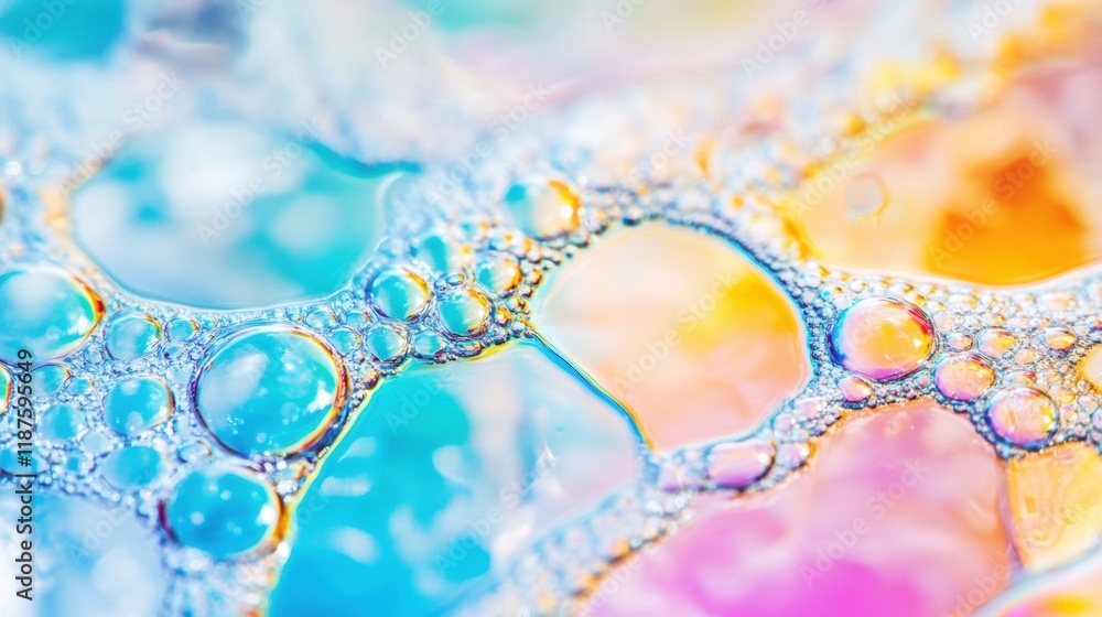 Poster vibrant soap bubbles capture the warm colors of sunset, creating an enchanting array of light and re