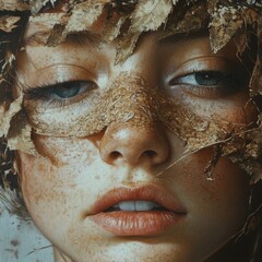 Fototapeta premium Portrait of a Woman with Natural Elements on Face