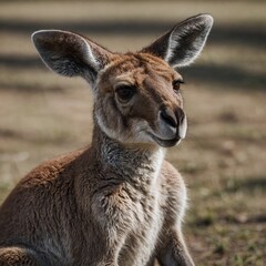 Obraz premium A kangaroo sitting peacefully on a white background, with a focused gaze.