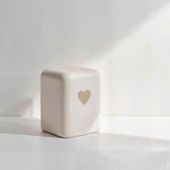  Minimalist square ceramic urn with heart design and bright light