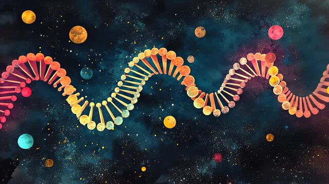 DNA double helix genetic material. Gene sequencing abstract design. Floating in space background, 
science, abstract, biology, biotechnology, molecular, health, genetic