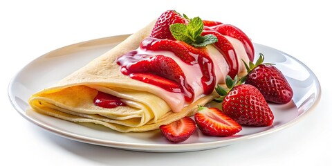 Delicious Strawberry Crepe: Long Exposure Food Photography, Isolated Cutout PNG