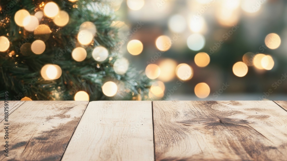 Poster wooden table adorned with warmth, creating an inviting setting enhanced by a glowing bokeh backgroun
