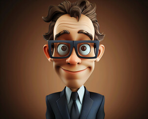 Cartoon Businessman in Glasses Smiling - Professional Character Illustration for Marketing and Branding