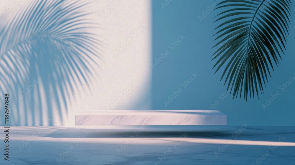 Poster bright empty shelf adorned by gentle light creates a tranquil setting, enhanced by delicate shadows 