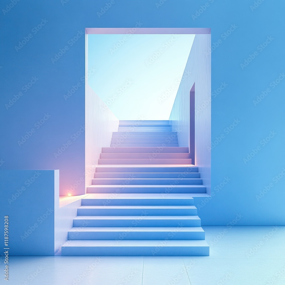 Poster minimalist architectural design with stairs and hollow square structure for product presentation