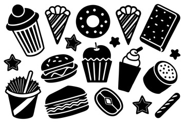 Junk Food Clipart elements and icons, isolated on a white background vector art illustration