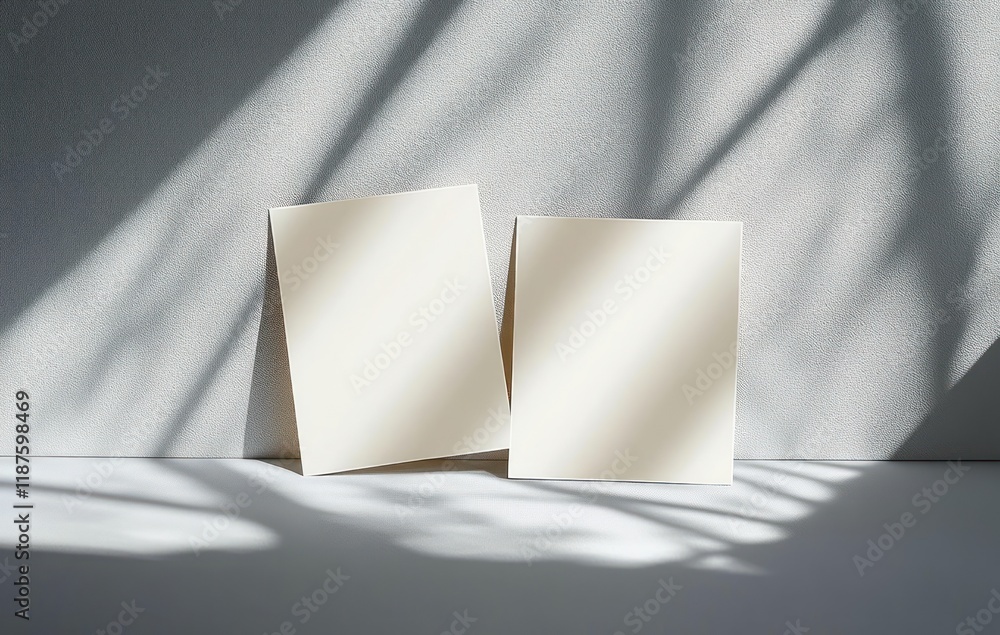 Poster minimalist blank postcard mockup on soft gray background with subtle shadows