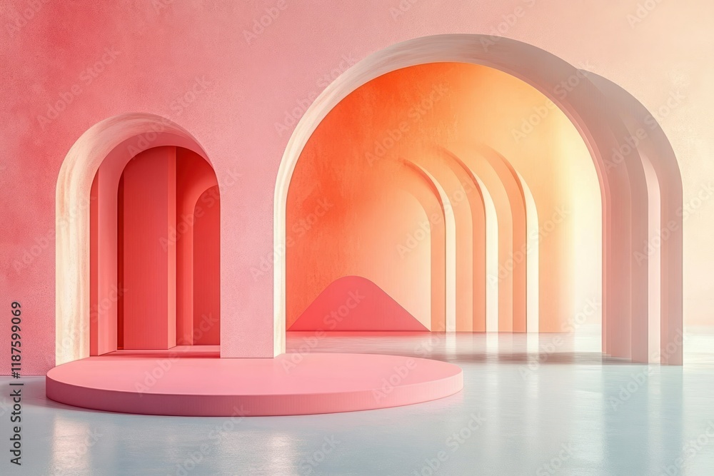 Aufkleber minimalist abstract composition with soft pastel circles and arches for product display