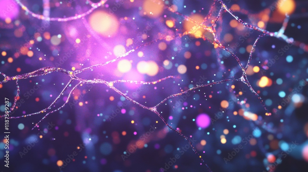 Poster intricate glowing cells blend vibrant purple hues with subtle highlights, creating a mesmerizing dis