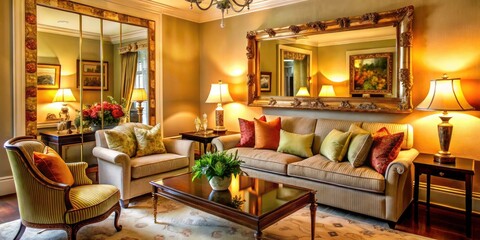 Elegant Cozy Room Reflection: Candid Photography, Interior Design, Home Decor, Stylish Living Room