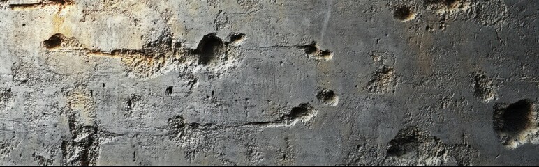 Obraz premium Rough Textured Concrete Wall Close-Up with Bullet Holes from World War II Bunker in Normandy