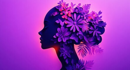 International Women's Day Poster with Floral Profile Cutout Feminism Empowerment Equality Illustration