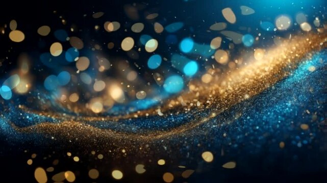 Abstract blue gold glitter sparkle bokeh light background.