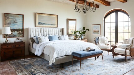 Elegant Master Bedroom With Coastal Decor And Tranquil Views