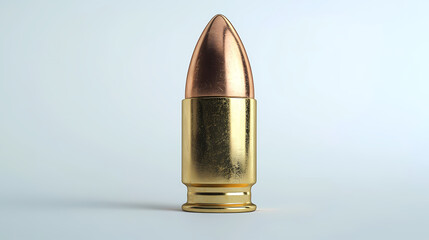 Closeup of a bullet cartridge, golden casing and copper tip, isolated on white, sharp and detailed isolated white background. Rimefire. Illustration