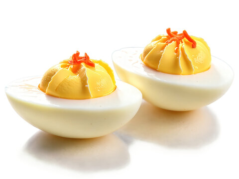 Deviled Eggs, halved eggs, creamy yolk filling, sprinkle of paprika, isolated on transparent, classic appetizer
