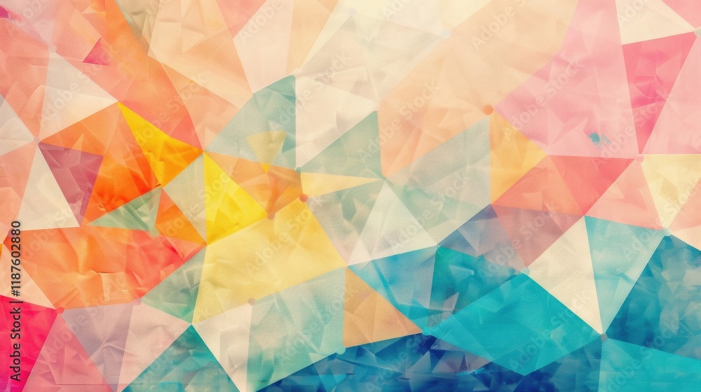 Poster this artwork features a colorful geometric triangle pattern with soft transitions and vibrant hues, 