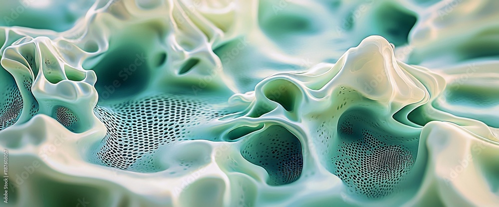 Poster Abstract 3D render of a teal and white organic texture with a dotted pattern.