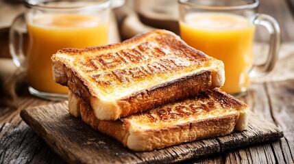 Buttered Toast Slices With Orange Juice Breakfast