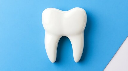 Fototapeta premium A single white tooth model on a blue background