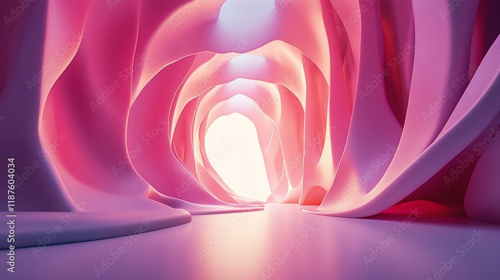 Poster pink abstract tunnel with light at the end.