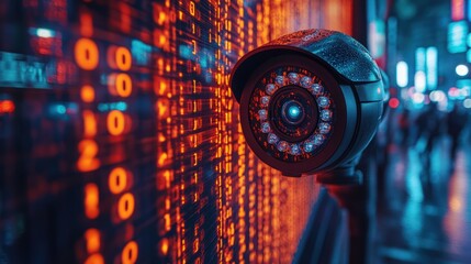 Security camera monitoring a city street at night, numbers glow in the background.