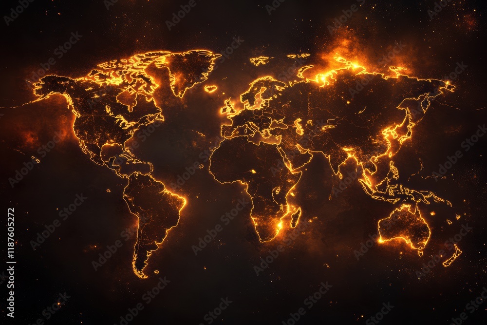 Poster viral spread zones highlighted on a world map illustrating global health concerns. generative ai
