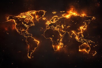 Viral spread zones highlighted on a world map illustrating global health concerns. Generative AI