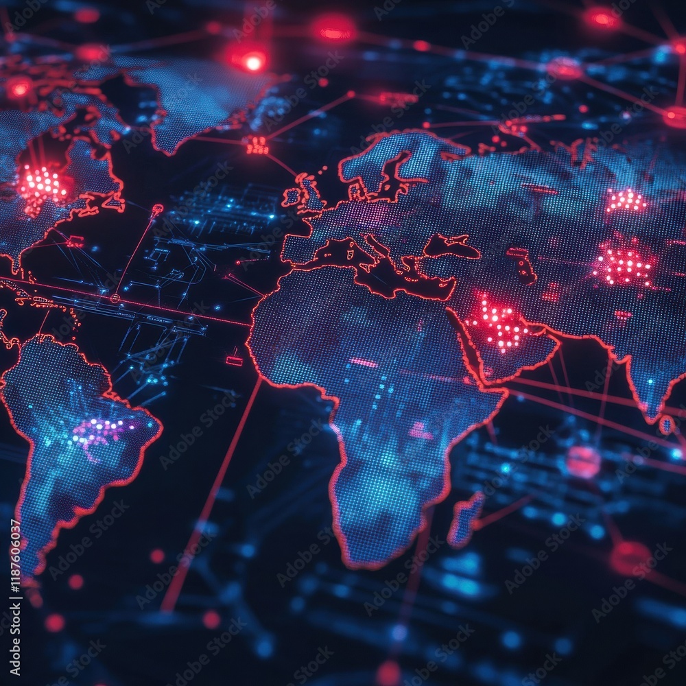 Poster global viral spread map highlights affected zones across continents in real time. generative ai