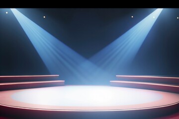 empty blue color studio screen background backdrop stage with spot lightings