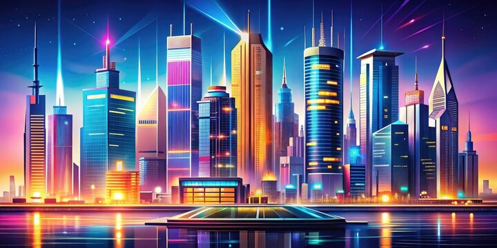 Futuristic Cityscape Graphic Design - Ville Cyber Graphique