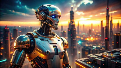 Fototapeta premium Futuristic Robot Tilt-Shift Photography, Space for Text, AI Art