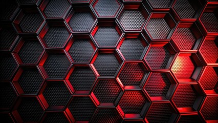 Geometric Hexagonal Grid Night Photography, Red & Black Shapes